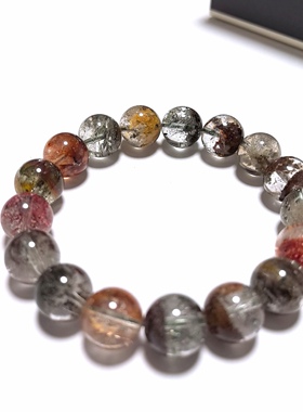S166# 天然彩幽灵聚宝盆手链 12mm+ 41.78克