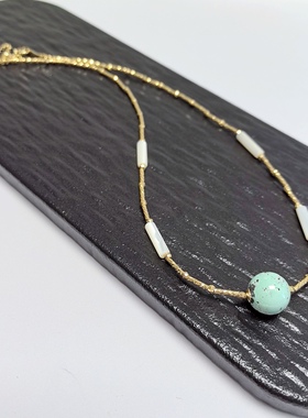 D1483# 天然原矿高瓷绿松石锁骨链12.3mm 配白贝母设计款项链