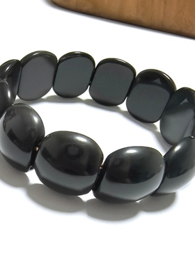 S516# 天然黑曜石彩曜手排 手牌16*7mm 手围15cm