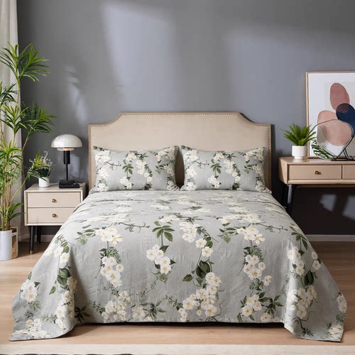 暖冬抹茶绿蔷薇印花丝棉床单