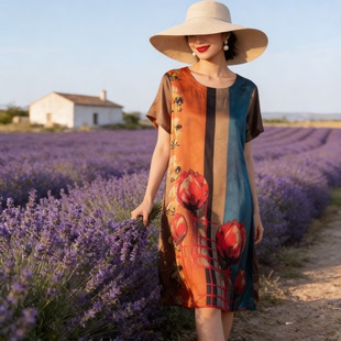 清仓价180 重磅22姆圆领复古弹力缎真丝连衣裙