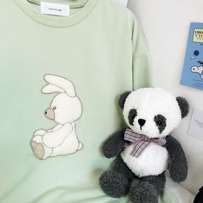 短袖可爱少女植绒小兔子牛油果绿