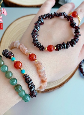 天然碎石手链红玛瑙紫源天然水晶