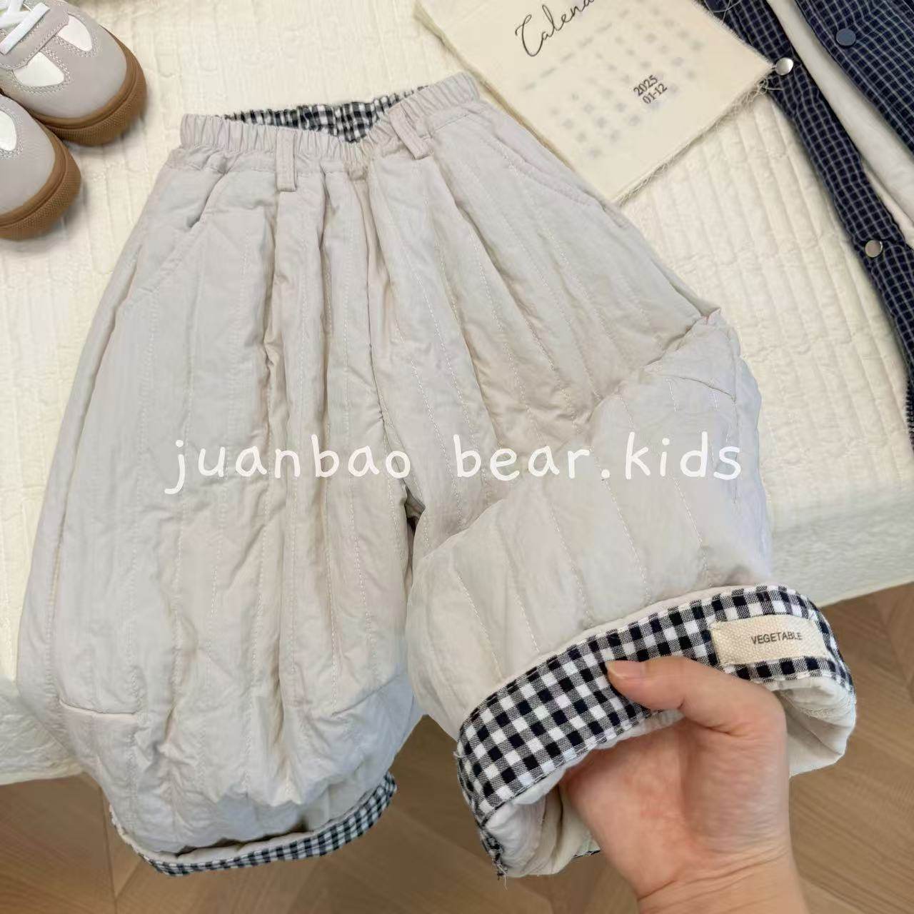 【现货】绗线格子卷边加绒夹棉棉裤秋冬季韩系不嘞肚长裤男女宝,童装/婴儿装/亲子装,裤子,淘宝优惠券,粉丝福利购,淘宝优惠卷