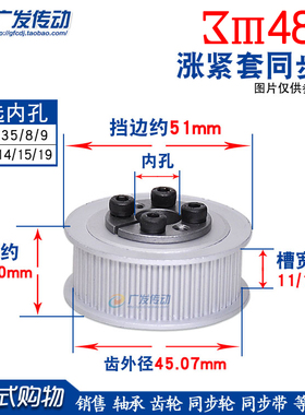 涨紧套同步轮广发3M48齿3M48T免键胀套同步轮同步皮带轮槽宽11/16