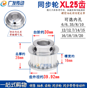 BF型 槽宽16 同步皮带轮 凸台顶丝 20可选 同步轮XL25齿 内孔6