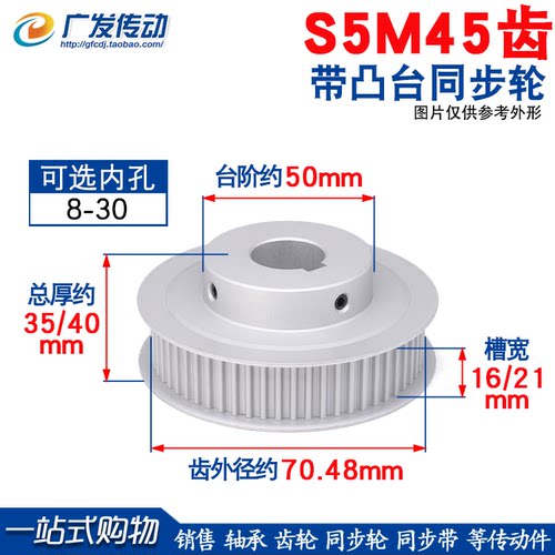 S5M45齿同步皮带轮带凸台阶