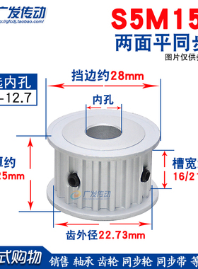 S5M两面平同步轮S5M15齿15T 同步轮 槽宽16/21/27 AF型同步皮带轮