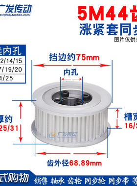 涨紧套同步轮5M44齿 5M44T免键胀套同步轮 5M皮带轮 槽宽16/21/27