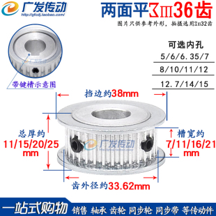 21同步带轮AF两面平同步轮内孔5 15mm 3M36齿两面平槽宽7