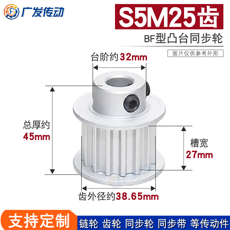 S5M同步轮 S5M25齿S5M25T 槽宽27 BF型小台阶/凸台阶同步轮皮带轮