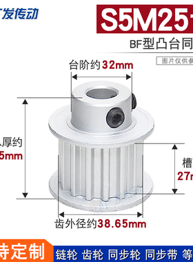 S5M同步轮 S5M25齿S5M25T 槽宽27 BF型小台阶/凸台阶同步轮皮带轮
