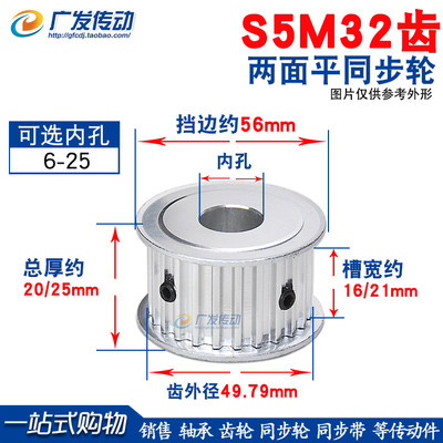 S5M两面平同步轮32齿槽宽16/21