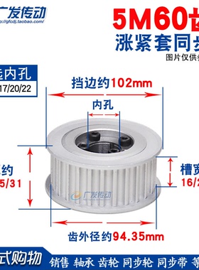 涨紧套同步轮5M60齿5M60T免键胀套同步轮 5M皮带轮 槽宽16/21/27