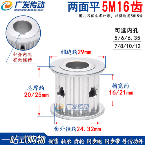 两面平5m16齿/t同步皮带轮