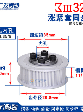 广发涨紧套同步轮3M32齿 3M32T免键胀套同步轮同步皮带轮宽11/16