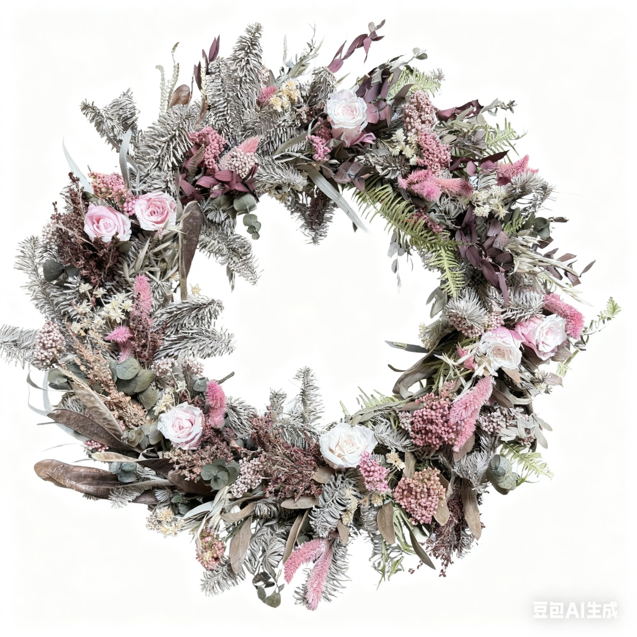 圣诞花环真花永生花门楣花婚礼大花环墙面装饰花卉橱窗装饰花60cm