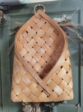 乡村风手工木片编织簸箕形状园艺工具收纳篮壁挂花篮壁饰收纳筐