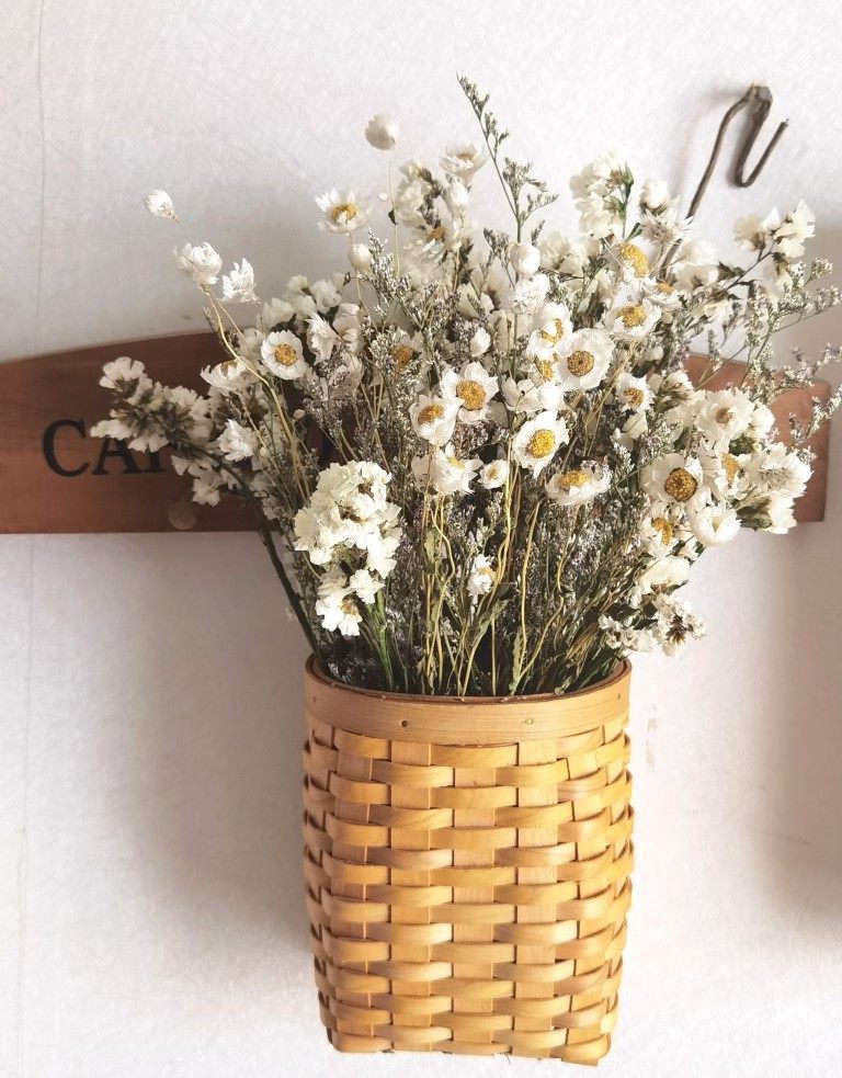 素雅乡村田园鲁丹鸟小芦苇玫瑰干花篮子艺术花挂件壁饰桌面花艺
