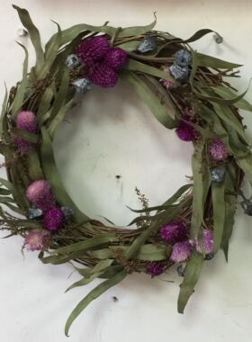 天然干花永生花花环壁饰壁挂千日红米果尤加利果干花墙面装饰原98