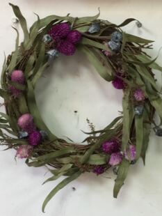 天然干花永生花花环壁饰壁挂千日红米果尤加利果干花墙面装饰原98