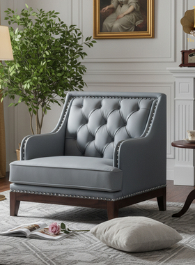 【特惠清仓】5折 真皮蓝色拉扣直排沙发丨现货全新丨布鲁克林沙发