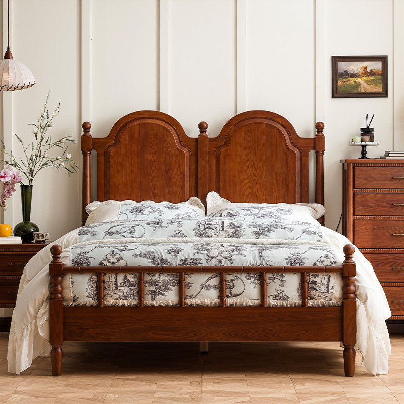 中古风实木床复古主卧大床纯实木法式风格全实木拱形黑胡桃色