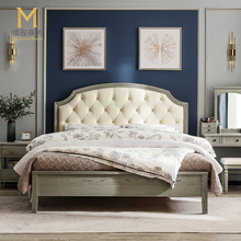 主卧灰色皮床简约现代风床真皮美式高端大气轻奢风格全实木