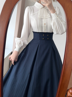 【森林日志】森林衣橱原创复古优雅鱼骨春秋CLA百搭条纹半裙