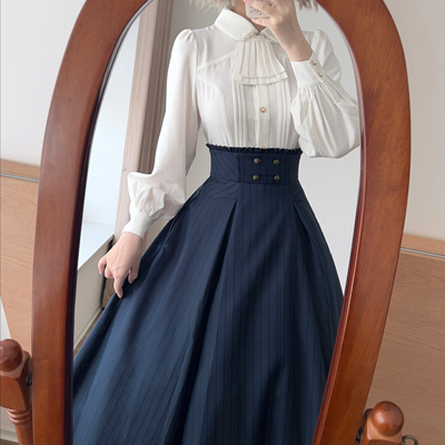 【森林日志】森林衣橱原创复古优雅鱼骨春秋CLA百搭条纹半裙