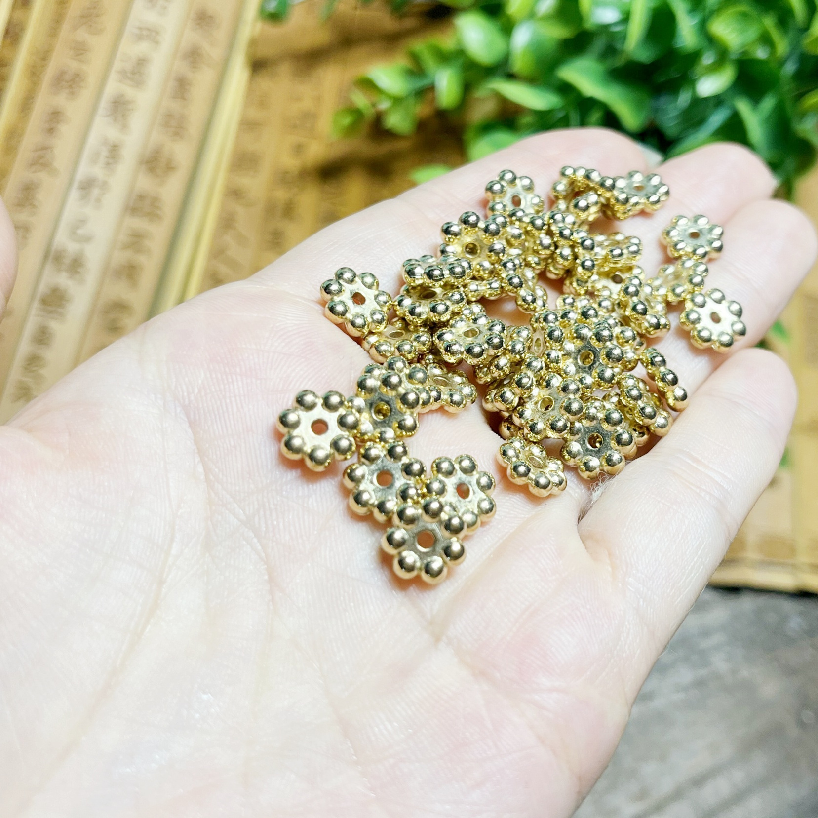 清仓镀金雪花片9*3mm50垫片步摇diy手工串珠手串间隔花片配饰材料