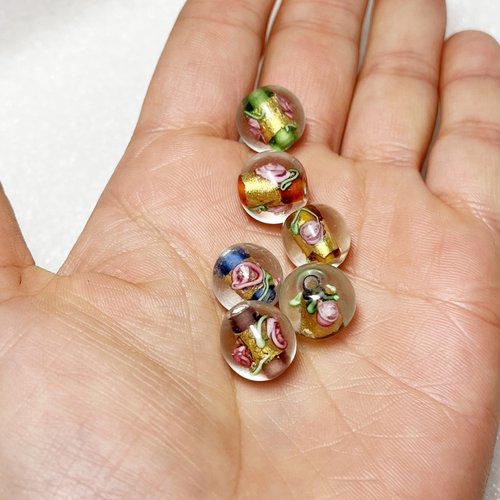 12mm金箔复古玫瑰园珠手串配珠