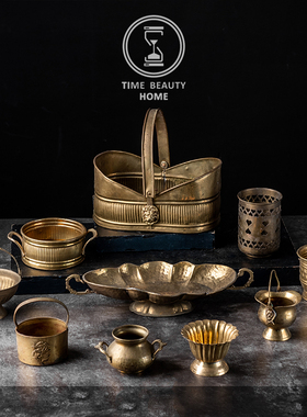 复古黄铜篮子摆件