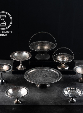 1.16 精 Z组 欧式古董复古VINTAGE 镀银高脚盘 蛋糕盘 果盘 软装