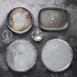 新 西式 3.23 R组 摄影道具旧物摆件 古董复古VINTAGE 镀银餐盘