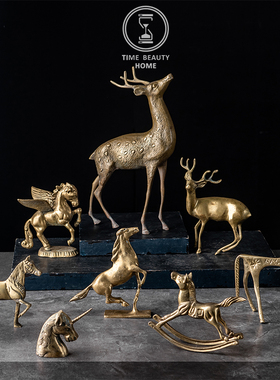 欧美黄铜动物摆件软装西洋古董