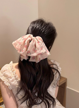 粉色花朵马尾抓夹少女学生感温柔盘发发饰头绳流苏发卡鲨鱼夹