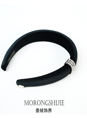 复古黑色绒面发箍女水钻装饰宽边高级感头箍发饰