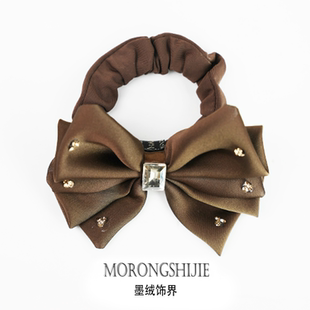 韩国东大门2026新款水钻发饰蝴蝶结发圈咖色时尚头饰