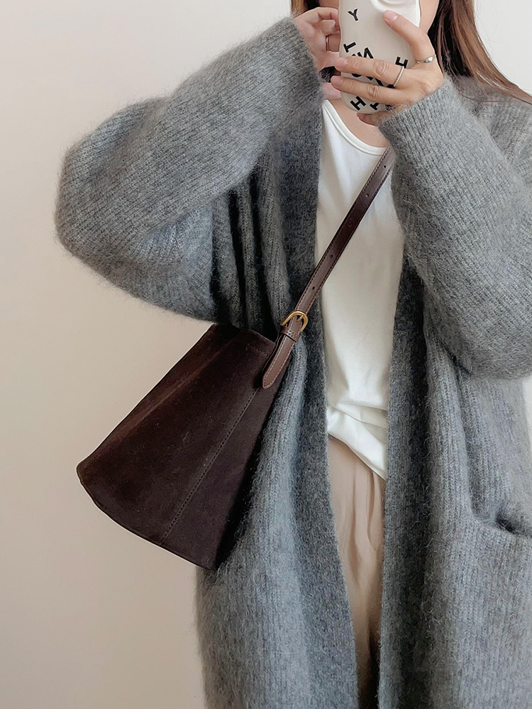 柠檬甜派水桶包牛皮托特包