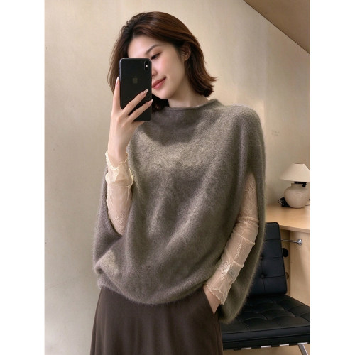 绵羊毛斗篷式针织衫女蝙蝠袖毛衣