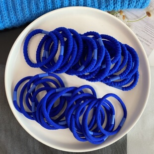 韩国ins少女克莱因蓝色皮筋扎马尾发绳高级感宝蓝细发圈基础头绳