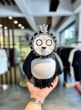 Fools愚者乐园熊猫钟表本物对决卡通钟表可爱黑白雕塑摆件迪通