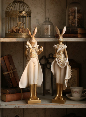 美式乡村树脂工艺礼服兔子摆件家居客厅酒柜电视柜装饰品玄关送礼