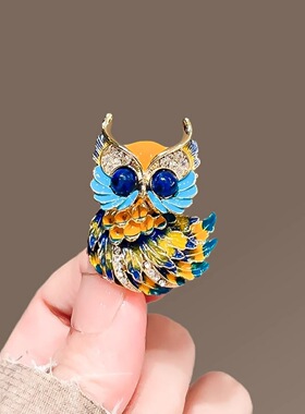 可爱珐琅彩绘猫头鹰胸针男女高档胸花小动物别针气质西服大衣