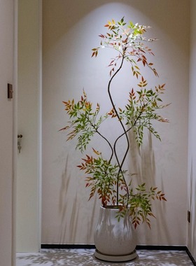 海虹景品彩色南天竹仿真绿植室内客厅阳台假树大型落地花盆栽摆件