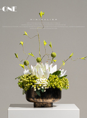 匠十三 新中式侘寂风仿真花艺永生干花绿植酒店售楼处茶几装饰品