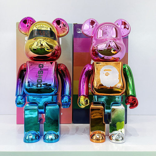 bearbrick电镀彩色熊暴力熊卡西欧积木熊家居摆件手办公仔28cm