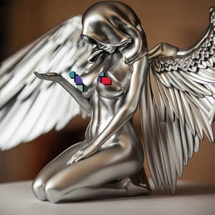 Woman 天使翅膀摆件摆饰礼物Art Angel Female Kneeling Wings
