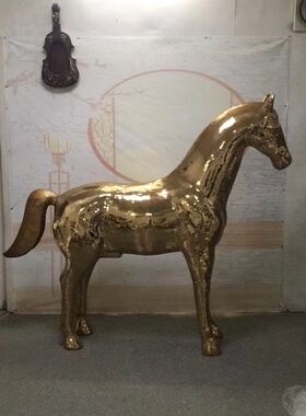 手工贴片豹子客厅落地装饰家居摆件金色豹子马暴力熊兔子